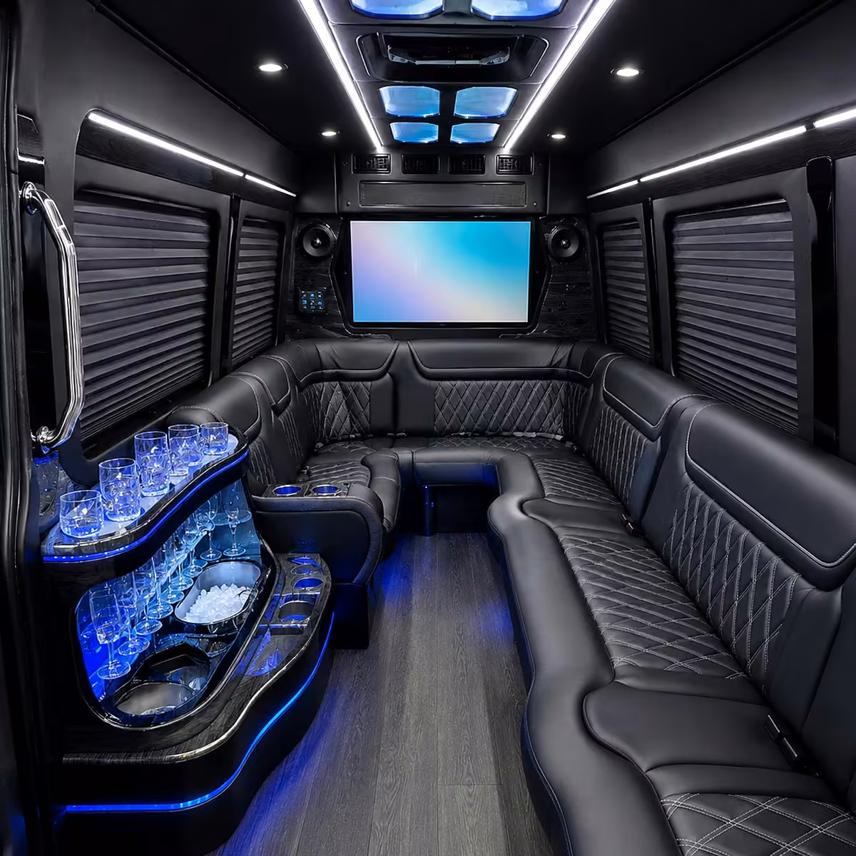 28 passenger party bus inside